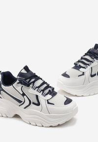 Renee - Biało-Niebieskie Sneakersy z Przeszyciami i Wstawkami z Metalicznej Ekoskóry Tineal. Kolor: biały #3