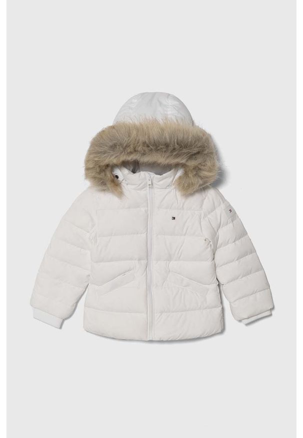 TOMMY HILFIGER - Tommy Hilfiger kurtka puchowa dziecięca kolor biały. Okazja: na co dzień. Kolor: biały. Materiał: puch. Styl: casual