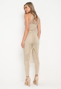 Born2be - Beżowa Sukienka z Siateczki w Cyrkonie Rulieth. Kolor: beżowy. Materiał: tkanina. Długość: maxi #3