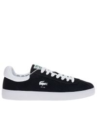 Buty Lacoste Court 746SMA0065-312 - czarne. Okazja: na co dzień. Zapięcie: sznurówki. Kolor: czarny. Materiał: guma, poliester, syntetyk, zamsz, materiał, skóra. Wzór: aplikacja