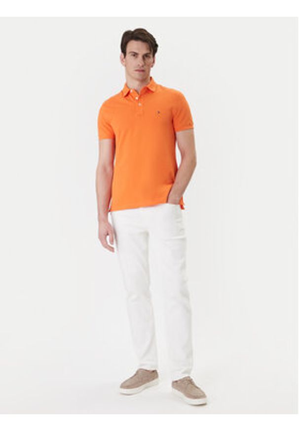 TOMMY HILFIGER - Tommy Hilfiger Polo 1985 MW0MW17771 Pomarańczowy Slim Fit. Typ kołnierza: polo. Kolor: pomarańczowy. Materiał: bawełna