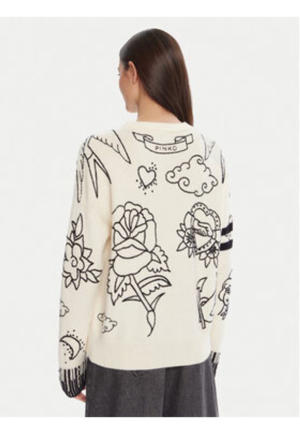 Pinko - PINKO Sweter Andros 105427 A2PK Écru Regular Fit. Materiał: wełna