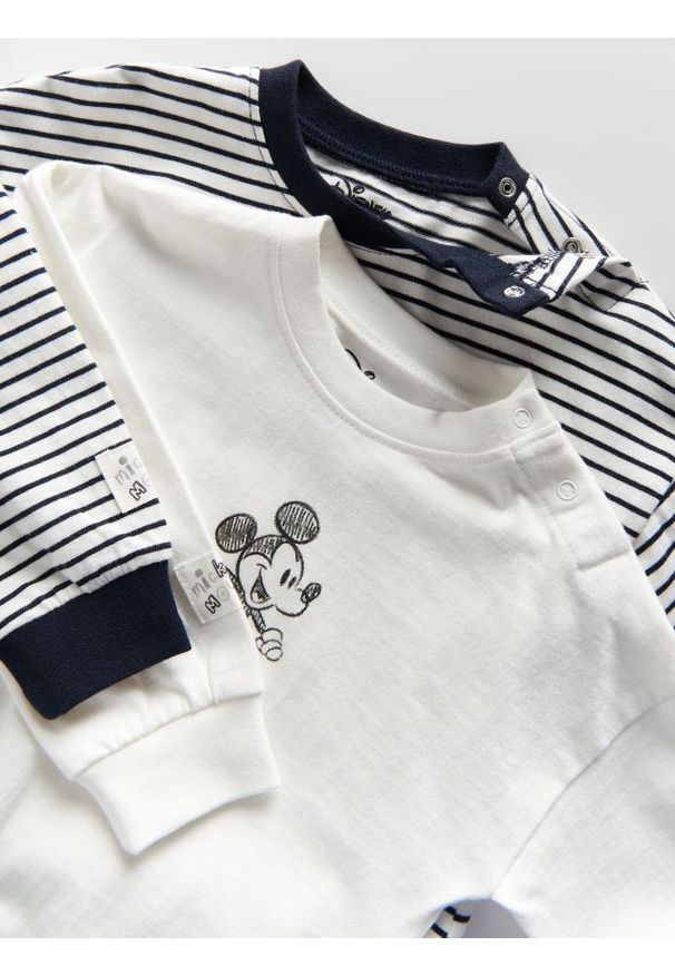 Reserved - Bawełniane body Mickey Mouse 2 pack - złamana biel. Materiał: bawełna. Wzór: motyw z bajki