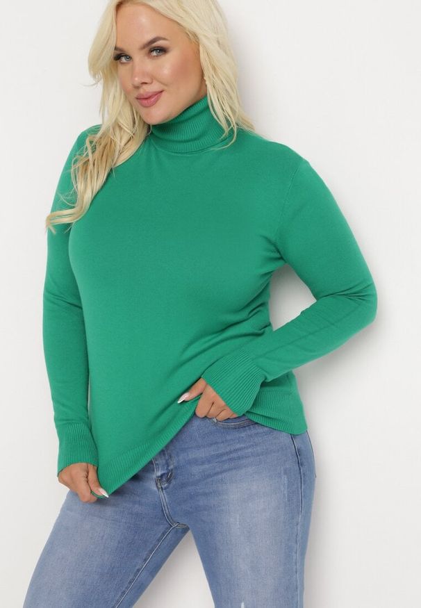 Born2be - Zielony Sweter z Golfem Sazerna. Typ kołnierza: golf. Kolor: zielony. Materiał: dzianina, wiskoza, tkanina. Długość rękawa: długi rękaw. Długość: długie. Wzór: gładki. Sezon: zima, jesień