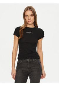 Guess Jeans T-Shirt W5RI57 KA0H1 Czarny Slim Fit. Kolor: czarny. Materiał: bawełna