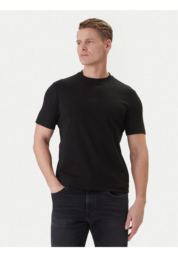 Karl Lagerfeld - KARL LAGERFELD T-Shirt 755047 562235 Czarny Regular Fit. Typ kołnierza: dekolt w karo. Kolor: czarny. Materiał: bawełna