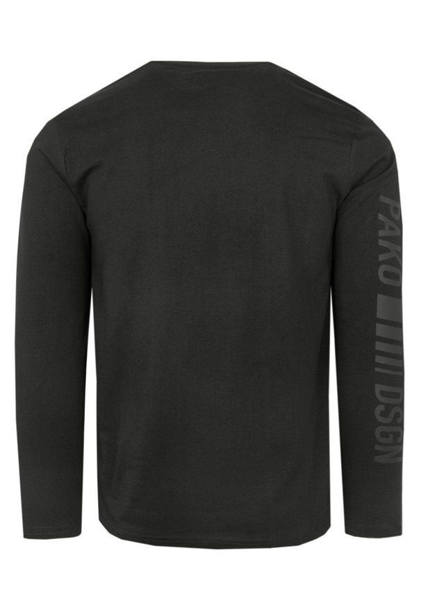 Koszulka z Długim Rękawem (Longsleeve) - Pako Jeans - Napis Na Rękawie - Grafit. Okazja: na co dzień. Materiał: bawełna. Długość rękawa: długi rękaw. Długość: długie. Wzór: napisy. Styl: casual
