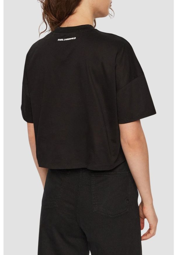 Karl Lagerfeld - KARL LAGERFELD Czarny damski top Hearts Cropped, Rozmiar XS. Kolor: czarny. Materiał: materiał