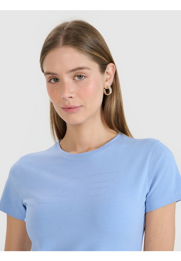 4f - 4F T-shirt slim z nadrukiem damski - granatowy XL. Okazja: na co dzień. Kolor: niebieski. Materiał: dzianina, bawełna, jersey, materiał, elastan. Wzór: nadruk. Styl: klasyczny, sportowy, casual