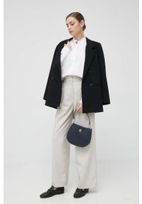 TOMMY HILFIGER - Tommy Hilfiger koszula bawełniana damska kolor biały relaxed ze stójką. Typ kołnierza: kołnierzyk stójkowy. Kolor: biały. Materiał: bawełna. Długość: długie #5