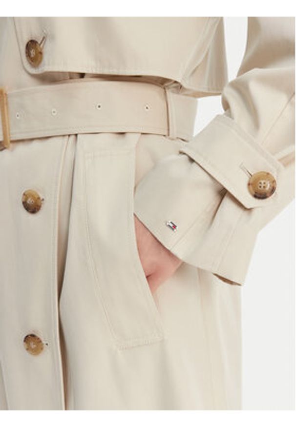 TOMMY HILFIGER - Tommy Hilfiger Trencz WW0WW50627 Écru Oversize. Kolor: kremowy. Materiał: bawełna