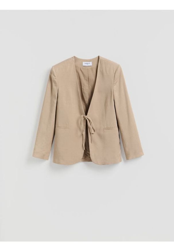 Reserved - Marynarka z lyocellem - beżowy. Kolor: beżowy. Materiał: tkanina
