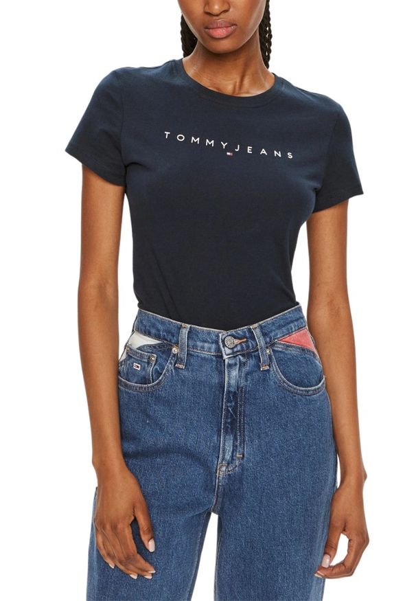 Tommy Jeans - TOMMY JEANS Granatowy damski t-shirt, Rozmiar M. Kolor: niebieski