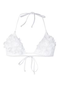 LA REVECHE - Trójkątny top od bikini Shayna. Kolor: biały. Materiał: szyfon, tkanina, elastan, poliamid. Wzór: aplikacja, kwiaty #2