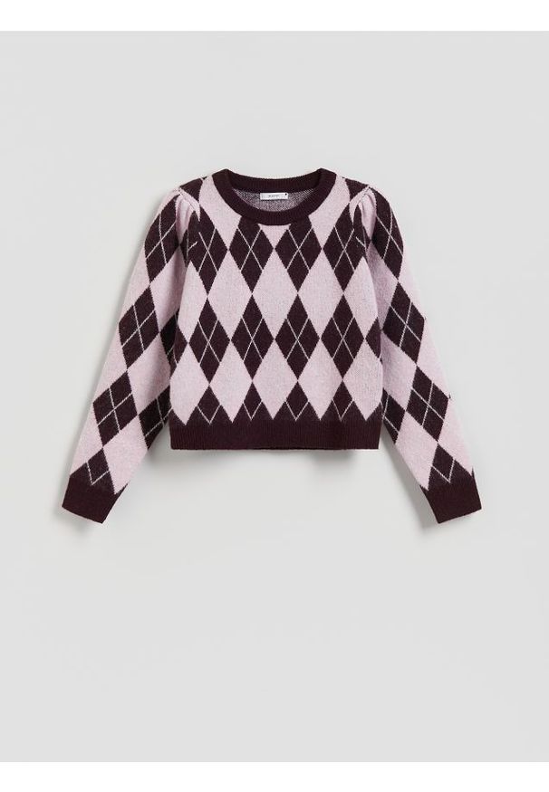 Reserved - Sweter w romby - wielobarwny. Materiał: wełna, dzianina