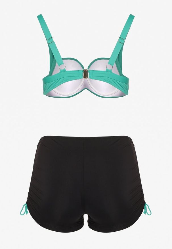 Born2be - Zielono-Czarne Bikini Biustonosz i Majtki ze Ściągaczami Ulonaniela. Kolekcja: plus size. Kolor: zielony. Wzór: aplikacja