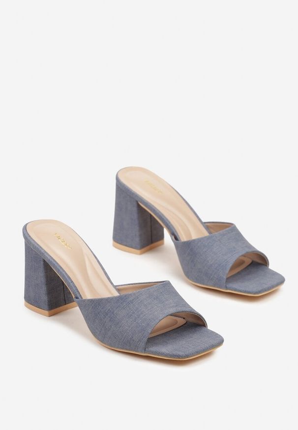 Born2be - Niebieskie Klapki Vices na Obcasie z Kwadratowym Noskiem Neonitea. Okazja: na co dzień. Kolor: niebieski. Obcas: na obcasie. Styl: elegancki, casual, klasyczny. Wysokość obcasa: średni