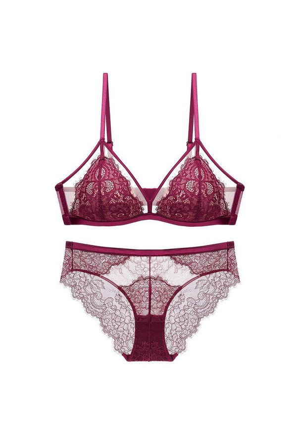 Intica - Komplet bielizny z koronką i figami regulowane ramiączka Agripina. Kolor: czerwony. Materiał: koronka. Wzór: koronka