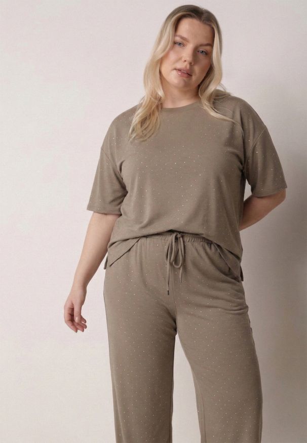 Born2be - Zielony Komplet Bawełniany o Fasonie Oversize T-shirt i Spodnie Azilane. Kolor: zielony. Materiał: bawełna