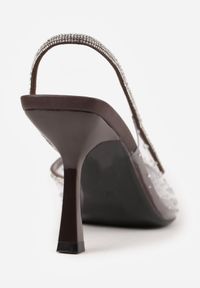 Born2be - Brązowe Transparentne Szpilki z Odkrytą Piętą Ozdobione Cyrkoniami Krisqirelle. Okazja: na co dzień, na spotkanie biznesowe. Kolor: brązowy. Wzór: aplikacja. Obcas: na szpilce. Styl: klasyczny, casual, biznesowy, elegancki #7