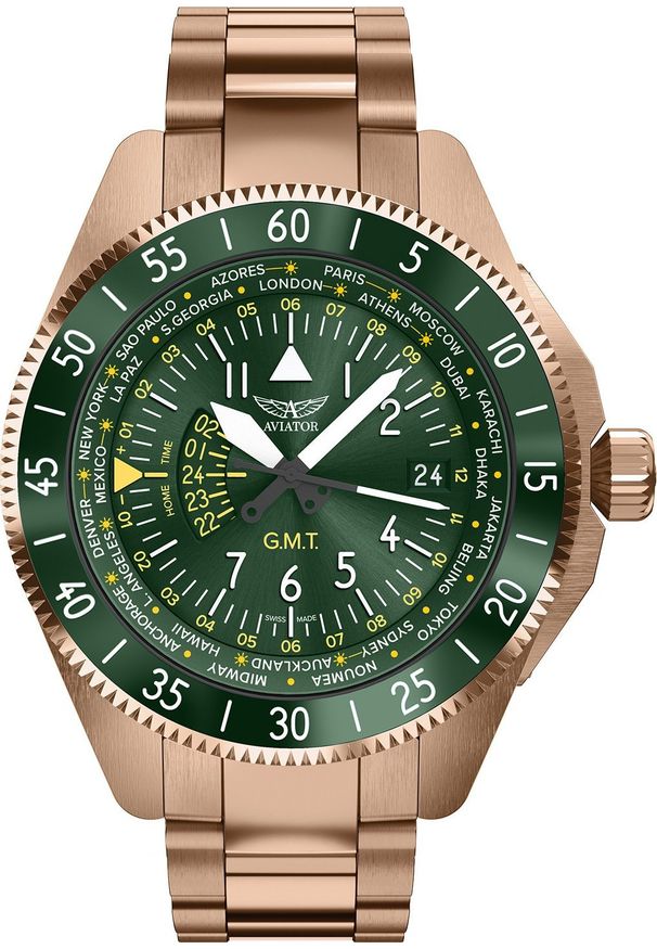 AVIATOR - Zegarek Aviator Zegarek męski Aviator V.1.37.2.309.5 różowe złoto. Kolor: złoty, wielokolorowy, różowy
