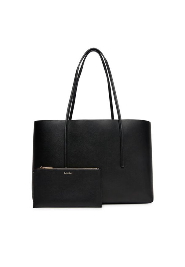 Calvin Klein Torebka Foil Logo Tote W/Pouch LV04F3274G Czarny. Kolor: czarny. Materiał: skórzane