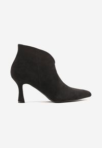 Born2be - Czarne Botki na Obcasie Typu Kaczuszka z Asymetryczną Cholewką z Wycięciem Sirivine. Okazja: na co dzień. Kolor: czarny. Materiał: jeans. Szerokość cholewki: normalna. Obcas: na obcasie. Styl: casual, elegancki. Wysokość obcasa: średni #7