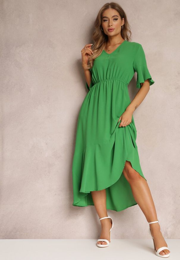 Renee - Jasnozielona Sukienka Parthesio. Kolor: zielony. Materiał: materiał, wiskoza. Długość rękawa: krótki rękaw. Sezon: lato. Długość: midi