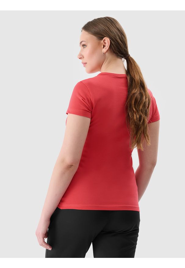 4f - 4F T-shirt slim gładki damski - czerwony XS. Okazja: na co dzień. Kolor: czerwony. Materiał: jersey, elastan, dzianina, bawełna, materiał. Wzór: gładki. Styl: sportowy, casual
