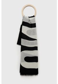 MOSCHINO - Moschino szal wełniany kolor czarny wzorzysty. Kolor: czarny. Materiał: wełna