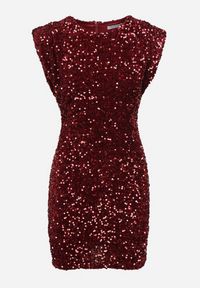 Born2be - Bordowa Cekinowa Sukienka o Dopasowanym Kroju z Usztywnionymi Ramionami Cealina. Kolor: czerwony. Typ sukienki: dopasowane. Styl: elegancki, klasyczny #2