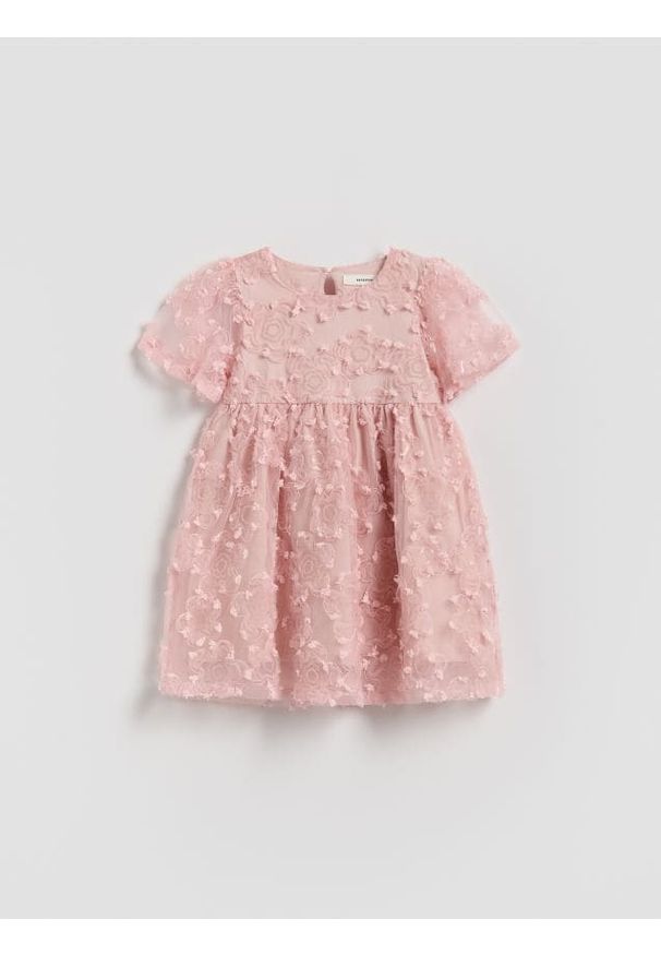 Reserved - Tiulowa sukienka z haftem - pastelowy róż. Kolor: różowy. Materiał: tiul. Wzór: haft