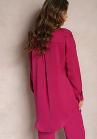 Renee - Fuksjowa Gładka Koszula na Guziki Daphrae. Kolor: różowy. Materiał: materiał. Wzór: gładki #3
