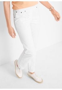 Spodnie bawełniane z wygodnym paskiem, STRAIGHT bonprix biały. Kolor: biały. Materiał: bawełna. Wzór: prążki #6