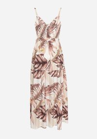 Born2be - Beżowa Sukienka na Ramiączkach z Kopertowym Dekoltem i Motywem Florystycznym Obilena. Okazja: na co dzień. Kolor: beżowy. Materiał: tkanina. Długość rękawa: na ramiączkach. Wzór: kwiaty. Sezon: lato. Typ sukienki: kopertowe. Styl: casual, elegancki #7