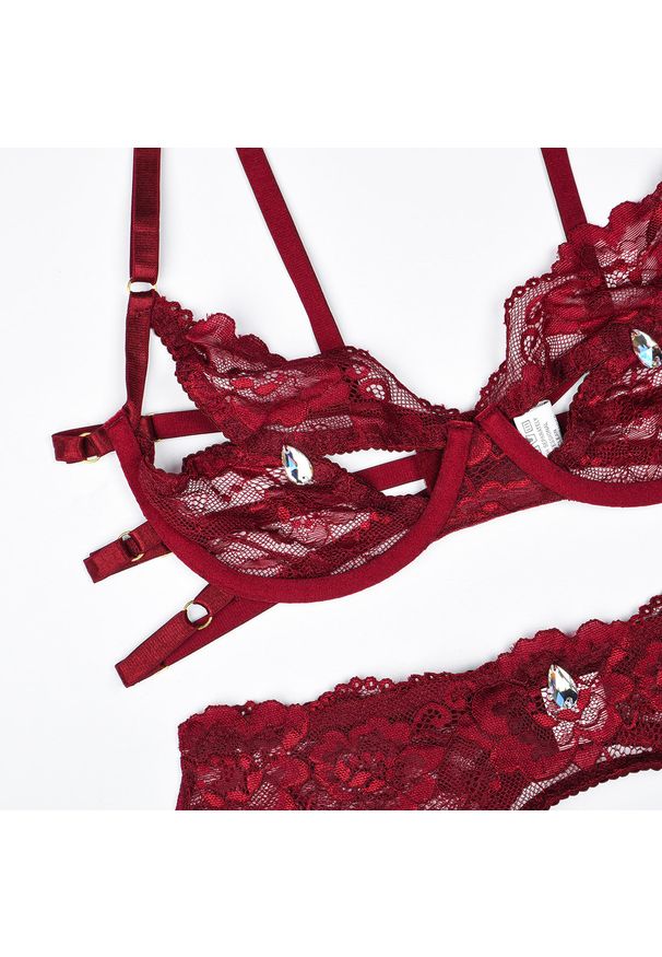 Intica - Koronkowy komplet bielizny na romantyczne wieczory Estrid. Kolor: czerwony. Materiał: koronka. Długość: krótkie. Wzór: koronka