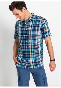 bonprix - Koszula z krótkim rękawem z bawełnianej kory. Kolor: niebieski. Materiał: bawełna. Długość rękawa: krótki rękaw. Długość: krótkie #1