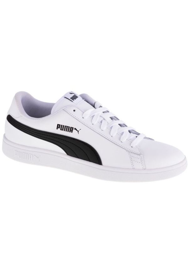 Buty Puma Smash V2 L M 365215 01 białe czarne. Okazja: na co dzień. Kolor: czarny, biały, wielokolorowy. Materiał: skóra, syntetyk, materiał, guma. Szerokość cholewki: normalna
