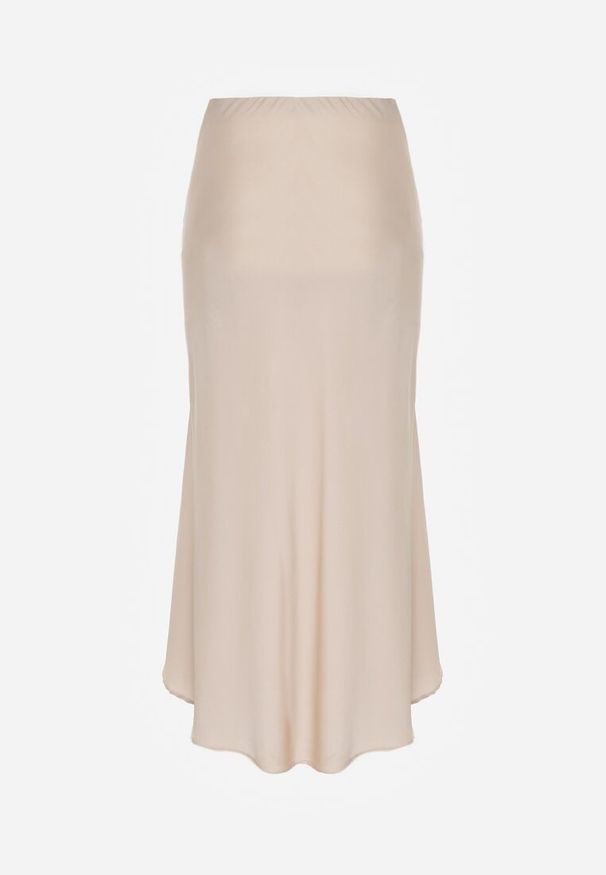 Renee - Beżowa Koktajlowa Spódnica z Satyny o Rozkloszowanym Kroju Zinnivira. Kolor: beżowy. Materiał: satyna. Styl: wizytowy