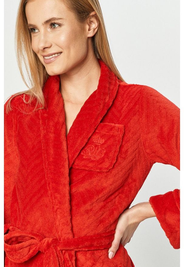 Lauren Ralph Lauren - Szlafrok. Kolor: czerwony. Materiał: tkanina, poliester, materiał. Wzór: gładki