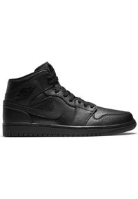 Jordan - Buty na co dzień męskie NIKE AIR JORDAN 1 MID wysokie skóra. Okazja: na co dzień. Kolor: czarny. Materiał: skóra