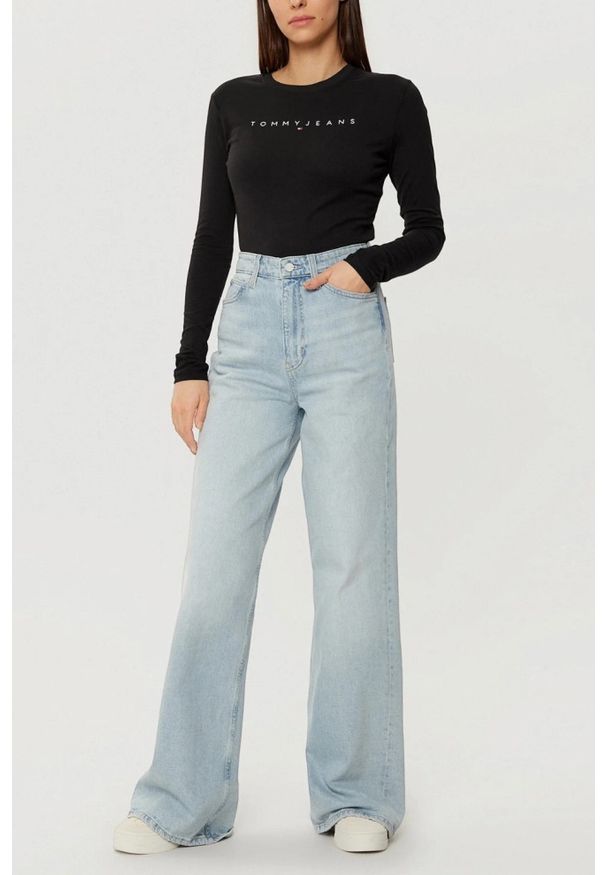 Tommy Jeans - TOMMY JEANS Czarny damski longsleeve, Rozmiar S. Kolor: czarny. Długość rękawa: długi rękaw