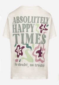 Born2be - Biały Bawełniany T-shirt Oversize Fillaria. Okazja: na co dzień. Kolor: biały. Materiał: bawełna. Wzór: aplikacja. Styl: klasyczny, casual