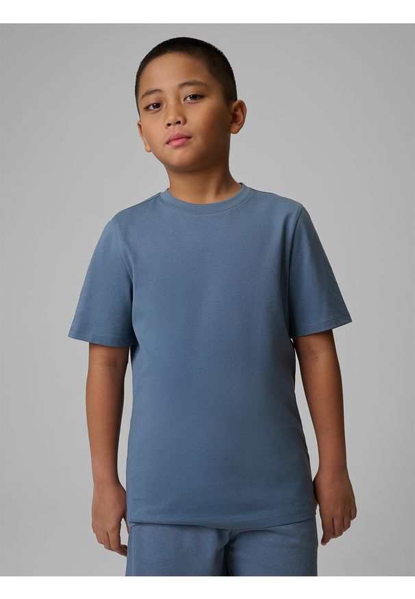 4f - 4F T-shirt regular gładki chłopięcy - granatowy 152 (11-12 lat). Kolor: niebieski. Materiał: bawełna, skóra, materiał. Wzór: gładki. Sezon: lato. Styl: klasyczny