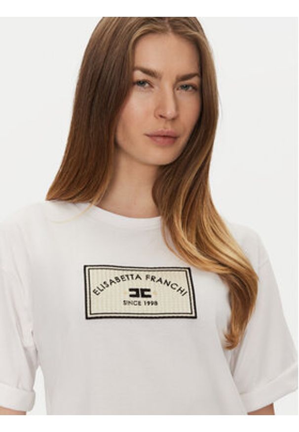 Elisabetta Franchi T-Shirt MA-035-51E2-V170 Biały Regular Fit. Kolor: biały. Materiał: bawełna