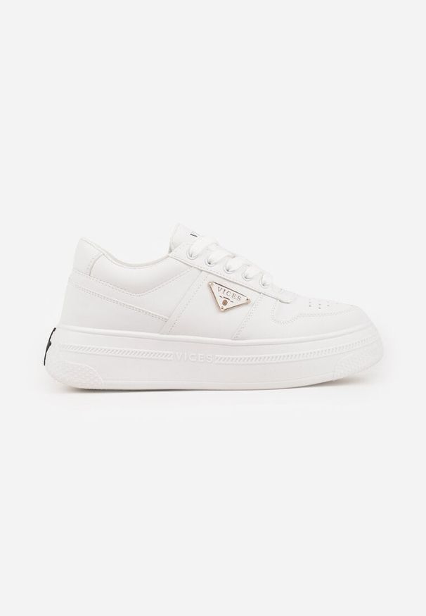 Renee - Białe Sneakersy Basic VICES na Platformie z Trójkątnym Zdobieniem Mellinata. Kolor: biały. Materiał: koronka. Wzór: aplikacja. Obcas: na platformie