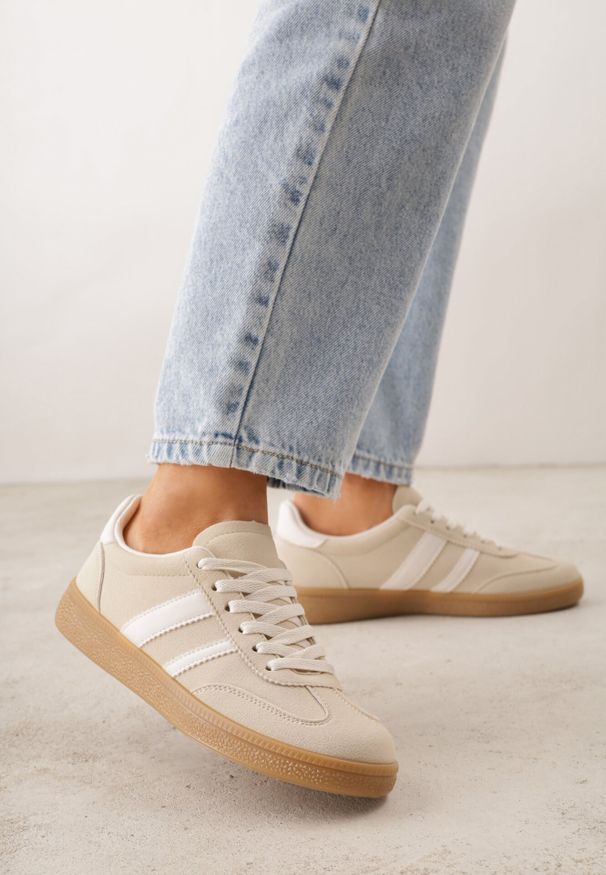 Born2be - Beżowe Sneakersy na Kauczukowej Podeszwie z Geometrycznym Motywem Vikioria. Okazja: na co dzień. Kolor: beżowy. Materiał: kauczuk. Wzór: geometria