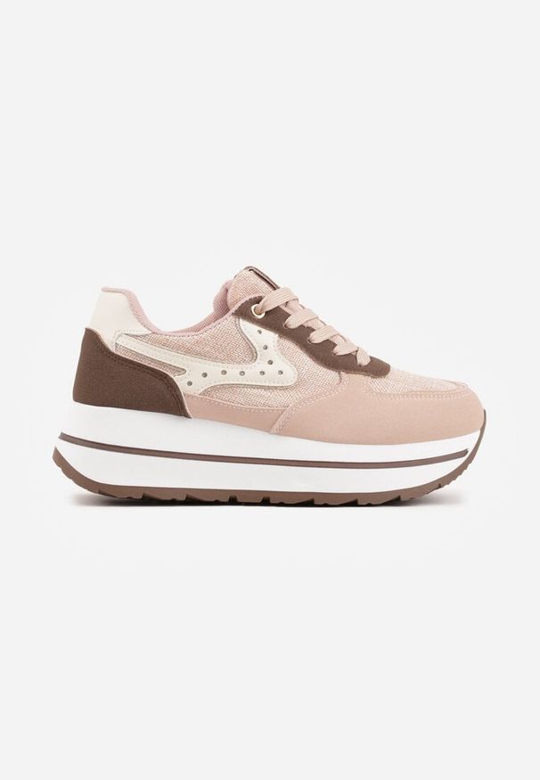 Born2be - Różowe Sneakersy na Grubej Podeszwie z Perforacją i Tweedowymi Wstawkami Idaphyphe. Okazja: na co dzień. Kolor: różowy. Materiał: jeans