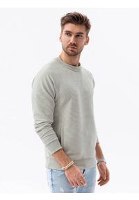 Ombre Clothing - Bluza męska bez kaptura - kremowa V8 - Rozmiar: XXL. Typ kołnierza: bez kaptura. Kolor: szary. Materiał: bawełna, poliester, dzianina, dresówka, jeans