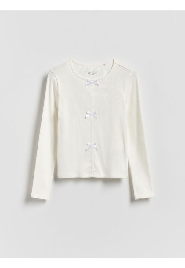Reserved - Koszulka z kokardkami - złamana biel. Typ kołnierza: kokarda. Materiał: bawełna